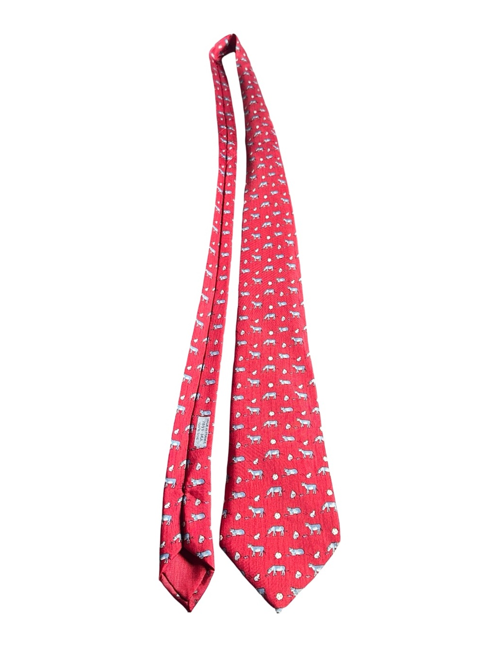 Hermès Paris Red Silk Tie Sheep Animal Novelty Print Made in France - Picture 3 of 9